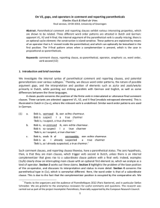 On V2, gaps, and operators in comment and reporting parentheticals