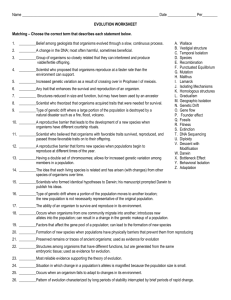 Name Date Per________ EVOLUTION WORKSHEET Matching