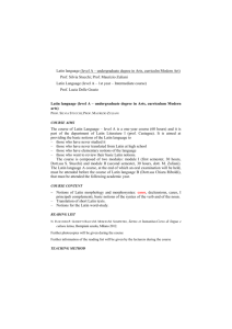 Latin language (level A – undergraduate degree in Arts, curriculum