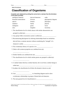 Classification of Organisms