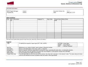 Issues, Decisions and Actions Log