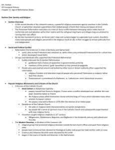 Mr. Dunbar AP European History Chapter 11: Age of Reformation