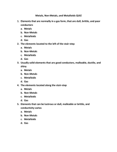 Metals, Non-Metals, and Metalloids QUIZ Elements that are normally