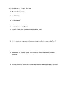 VIDEO GUIDE BOZEMAN BIOLOGY * MEIOSIS