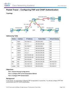 3.3.2.7 Packet Tracer - Configuring PAP and CHAP Authentication