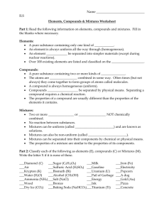 Elements, Compounds & Mixtures Worksheet