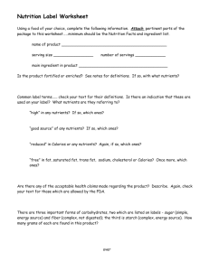 Nutrition Label Worksheet