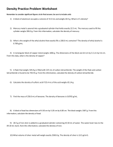 Density Practice Problem Worksheet Remember to consider