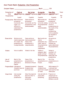 Core French Rubric Evaluation: Oral Presentation