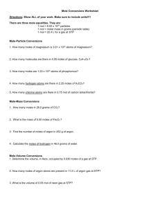 Moles, Mass, Particles, Volume of a Gas ws