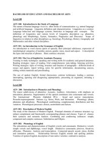 BACHELOR OF EDUCATION AND BACHELOR OF ARTS Level 100