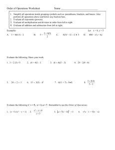 Order of Operations Worksheet