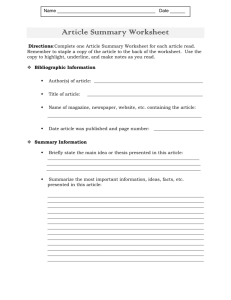 Article Summary Worksheet.doc