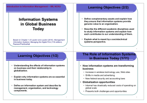 • How information systems are transforming business • Globalization