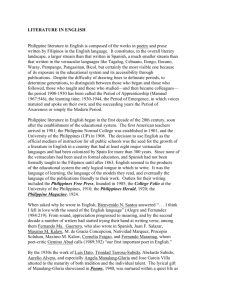 LITERATURE IN ENGLISH Philippine literature in English is
