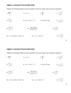 Algebra 2: Exponent Practice Worksheet