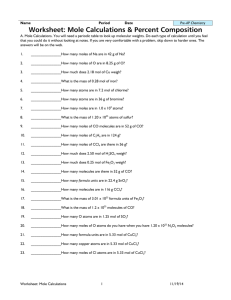 Worksheet: Mole Calculations & Percent Composition