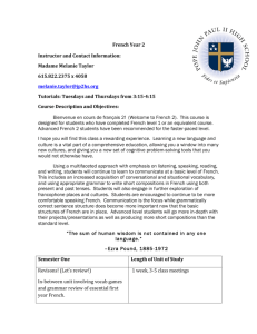 French Year 2 Instructor and Contact Information: Madame Melanie