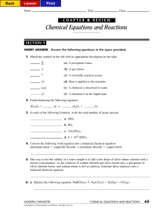 Chemical Equations and Reactions