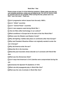 world war 1 test questions