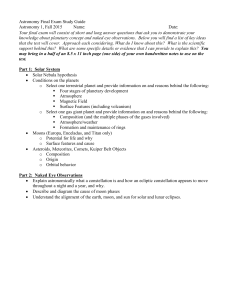 Astronomy Final Exam Study Guide Astronomy 1, Fall 2015 Name