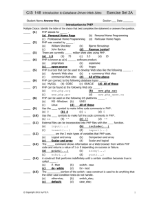 CIS 148 Introduction to Database Driven Web Sites Exercise Set 2A