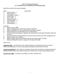 Unit 9: The Executive Branch 9.5: The Roles of the President and the