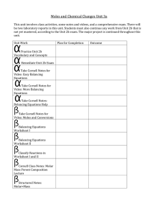 Moles and Chemical Changes Unit 3a Learning Plan