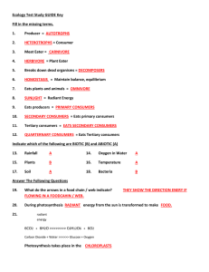 Ecology Test Study GUIDE Key Fill in the missing terms. 1. Producer