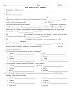 Basic Atomic Structure Worksheet