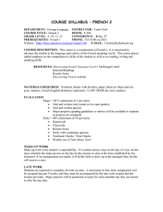 COURSE SYLLABUS * FRENCH 2