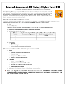 INTERNAL ASSESSMENT COVER SHEETS, IB Biology I/II