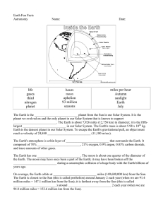 Earth Fun Facts Astronomy Name: Date: life gases third nitrogen