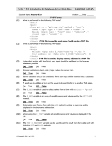 CIS 148 Introduction to Database Driven Web Sites Exercise Set 4A