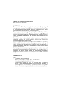 Planning and Control of Tourism Businesses