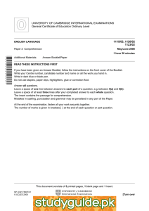 UNIVERSITY OF CAMBRIDGE INTERNATIONAL EXAMINATIONS General Certificate of Education Ordinary Level 1123/02