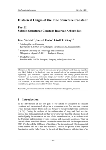 Historical Origin of the Fine Structure Constant Part II Péter Várlaki