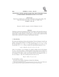 INTEGERS 10 (2010), 299-307 #A24 A PRESCRIBED REPRESENTATION FUNCTION