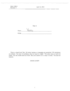 Math 1060-2 April 14, 2015 Babenko V. Test 3