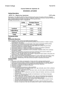 Chabot College Fall 2010 JAPN 1A - Beginning Japanese 5.00 units