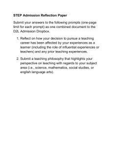 STEP Admission Reflection Paper
