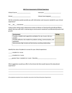 Mid‐Term Assessment of Clinical Experience  Clinical Course ___________________  Instructor ________________________  School__________________________ 