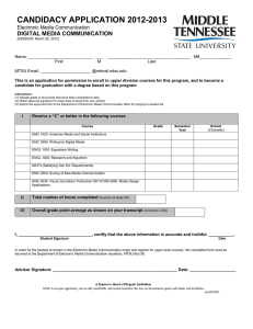 CANDIDACY APPLICATION 2012-2013  DIGITAL MEDIA COMMUNICATION