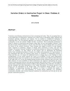 Variation Orders in Construction Project in Oman: Problems &amp; Remedies Abstract