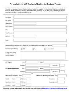 Pre-application to UVM Mechanical Engineering Graduate Program