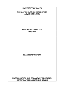 UNIVERSITY OF MALTA THE MATRICULATION EXAMINATION ADVANCED LEVEL APPLIED MATHEMATICS
