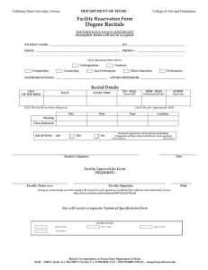 Degree Recitals Facility Reservation Form DEPARTMENT OF MUSIC