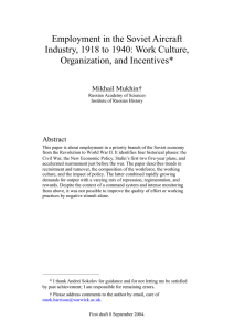 Employment in the Soviet Aircraft Industry, 1918 to 1940: Work Culture,