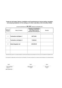 Tender for the Supply, Delivery, Installation and Commissioning of various... and analysing equipment, for the setting up of a Solar...