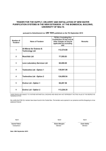 TENDER FOR THE SUPPLY, DELIVERY AND INSTALLATION OF NEW WATER